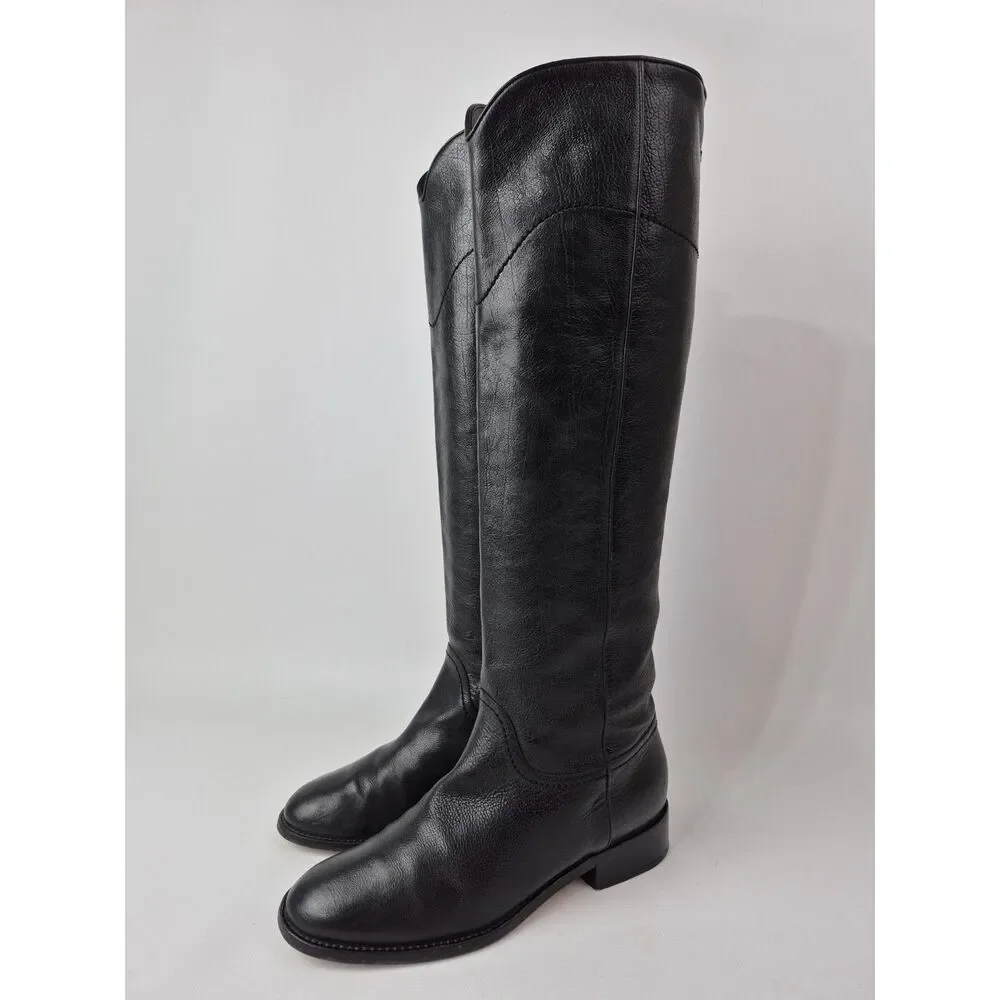 Chanel Women's Black Leather Interlocking CC Logo Tall Riding Boots Size 38